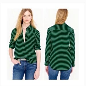 J Crew Navy and Green Silk Blouse
